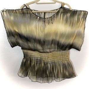 Crinkled Chiffon w sequins & sheer smocked waist